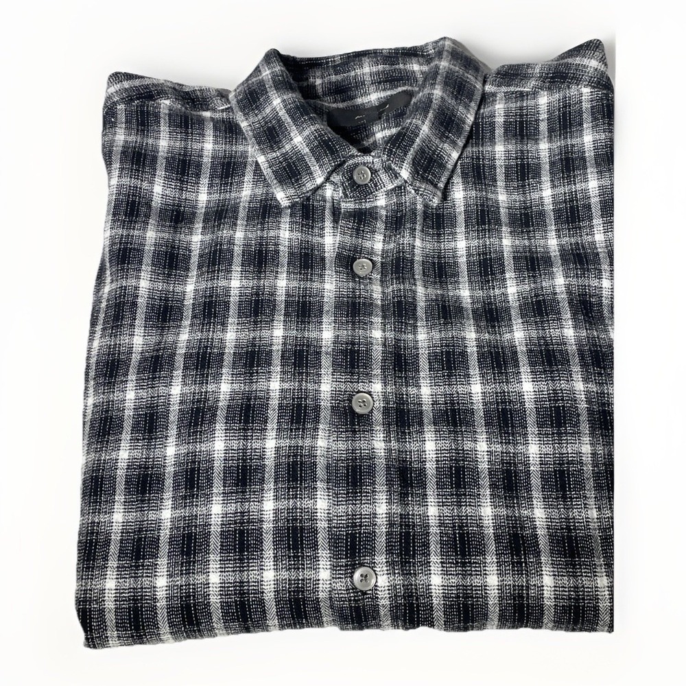 7 For All Mankind Shirt Mens XL Button Up Long Sleeve Cotton Black & White Plaid
